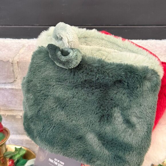 NWT Lot Of 4 Martha Stewart Faux Fur Christmas Stockings Set Red Green White OS - Picture 11 of 14